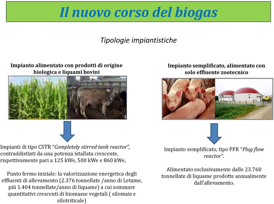 iniziale: la valorizzazione energetica degli effluenti di allevamento (2.376 tonnellate /anno di Letame, più 1.