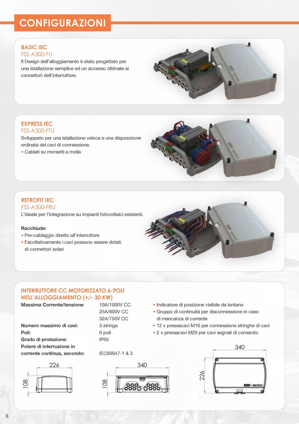 Cablati su morsetti a molla RETROFIT IEC FSS-A300-FRU L ideale per l integrazione su impianti fotovoltaici esistenti.