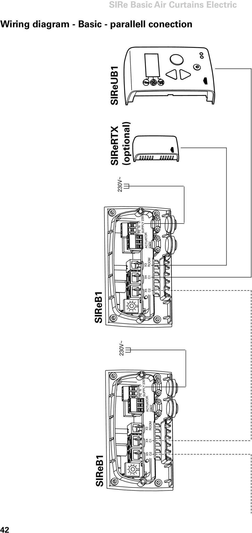 (optional) SIReUB1 ACTUATOR 230V PE N L SUPPLY 230V X3 ROOM