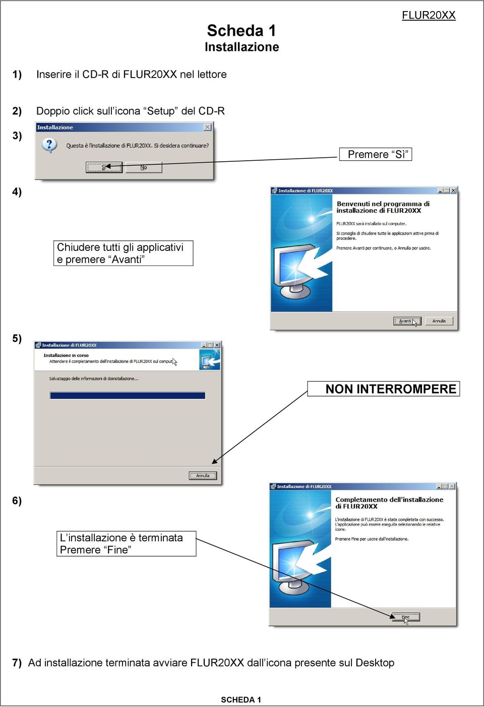 Avanti 5) NON INTERROMPERE 6) L installazione è terminata Premere Fine 7)