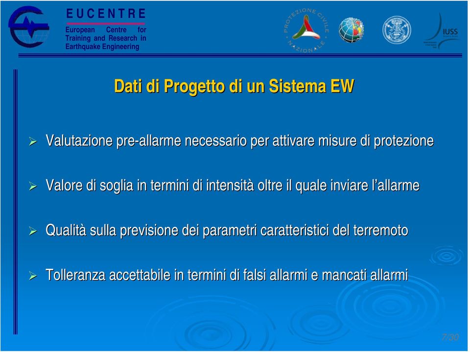 quale inviare l allarmel Qualità sulla previsione dei parametri caratteristici