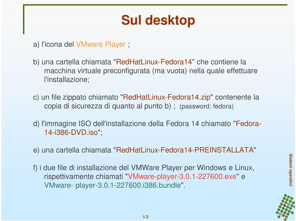 zip" contenente la copia di sicurezza di quanto al punto b) ; (password: fedora) d) l'immagine ISO dell'installazione della Fedora 14 chiamato "Fedora-