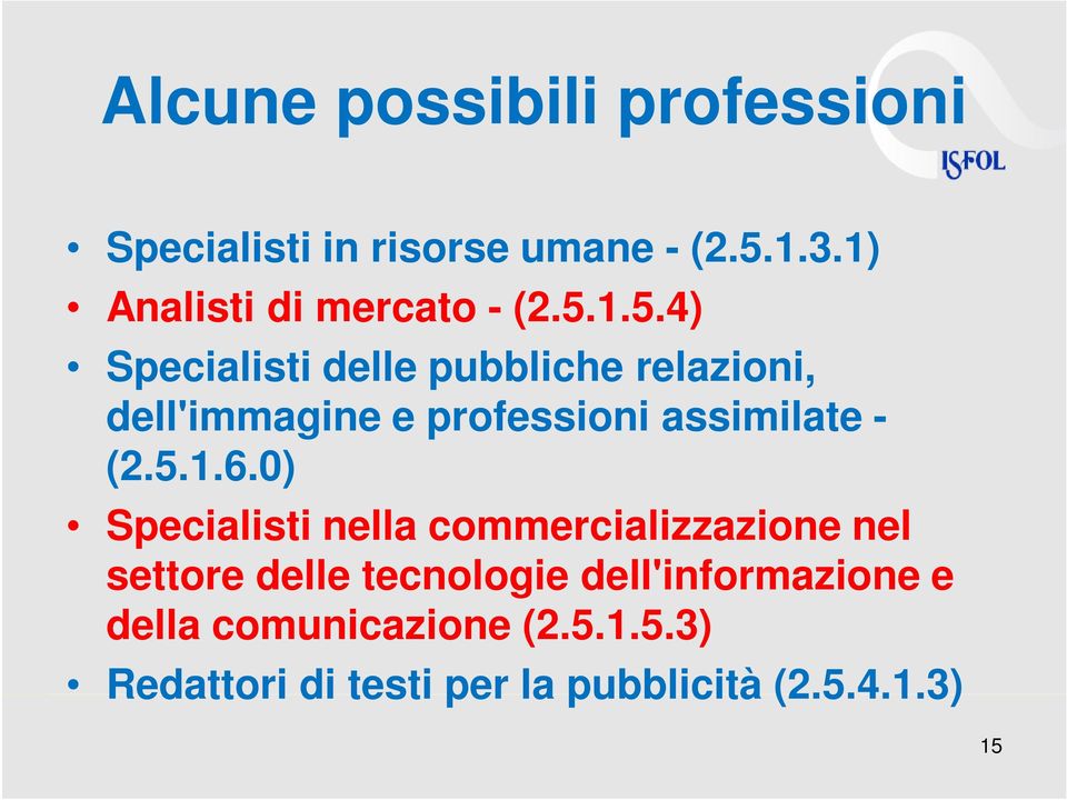 1.5.4) Specialisti delle pubbliche relazioni, dell'immagine e professioni assimilate - (2.5.1.6.