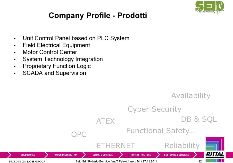 Logic SCADA and Supervision Availability OPC Cyber Security ATEX DB & SQL Functional