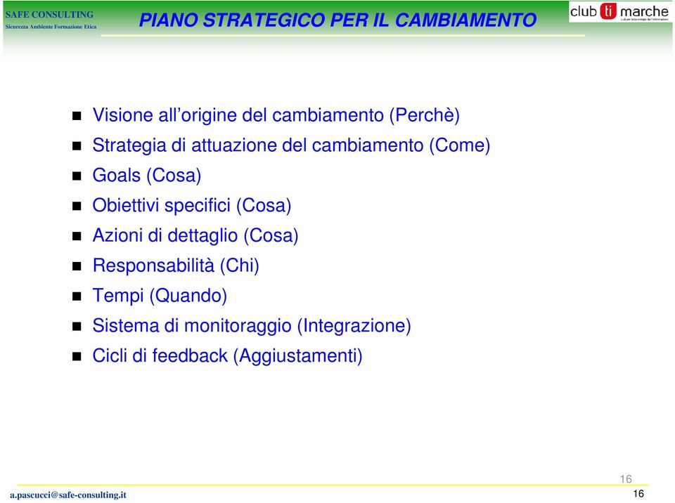 (Cosa) Azioni di dettaglio (Cosa) Responsabilità (Chi) Tempi (Quando) Sistema di