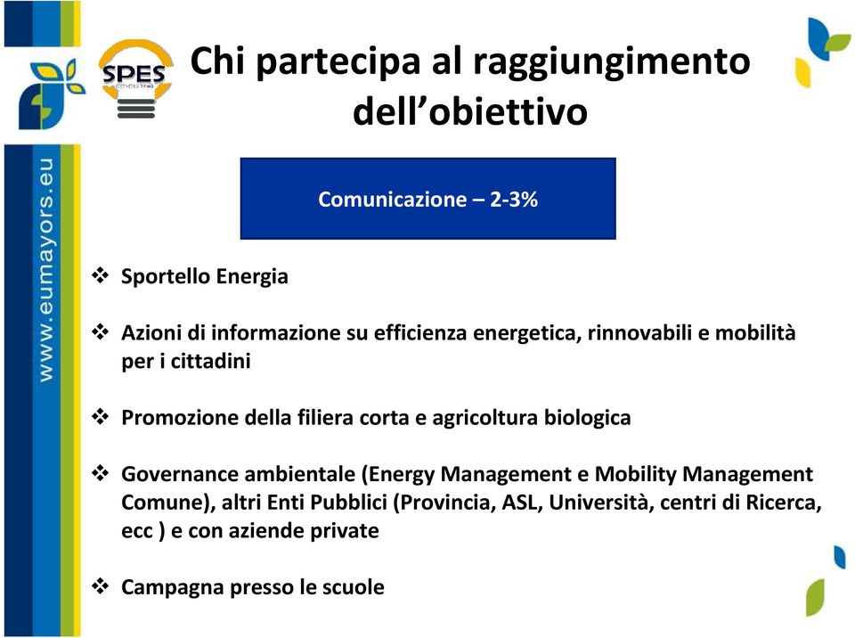 corta e agricoltura biologica Governance ambientale (Energy Management e Mobility Management Comune),