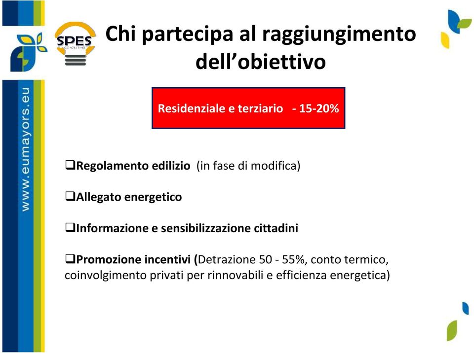 Informazione e sensibilizzazione cittadini Promozione incentivi (Detrazione