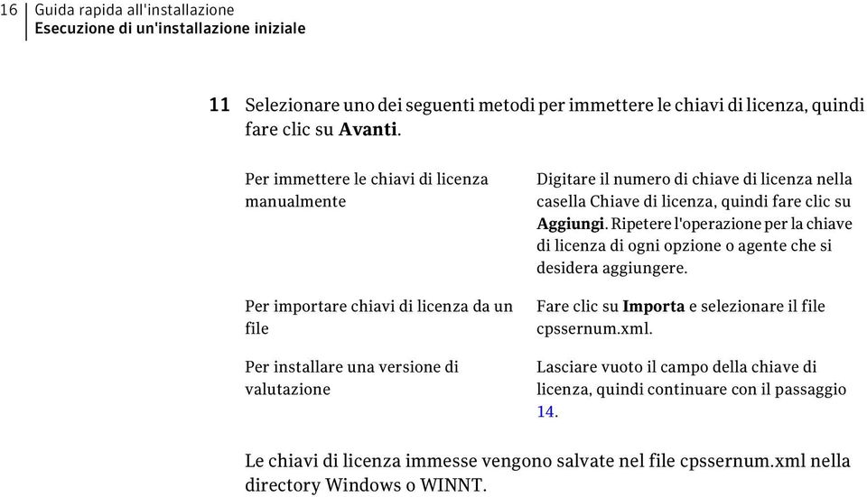 Chiave di licenza, quindi fare clic su Aggiungi. Ripetere l'operazione per la chiave di licenza di ogni opzione o agente che si desidera aggiungere.