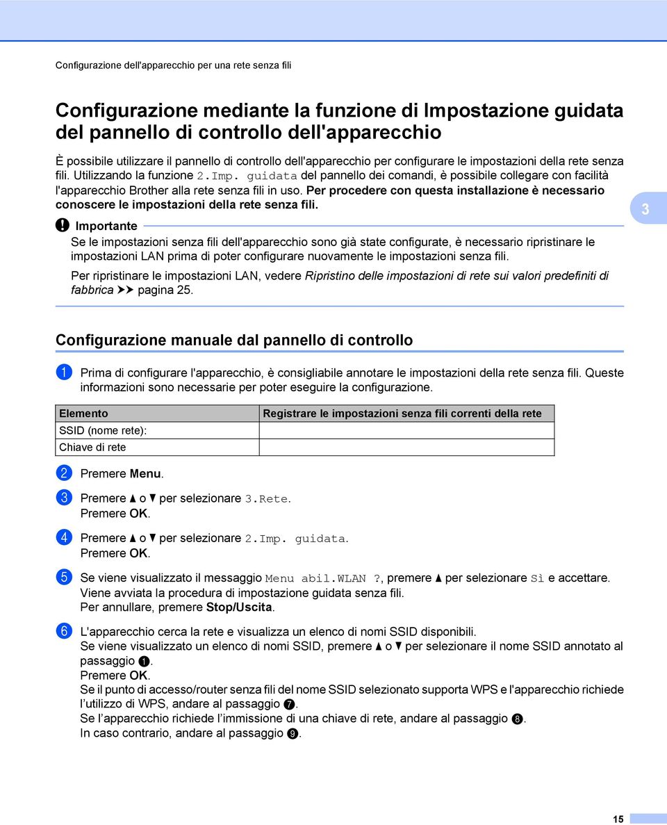 guidata del pannello dei comandi, è possibile collegare con facilità l'apparecchio Brother alla rete senza fili in uso.