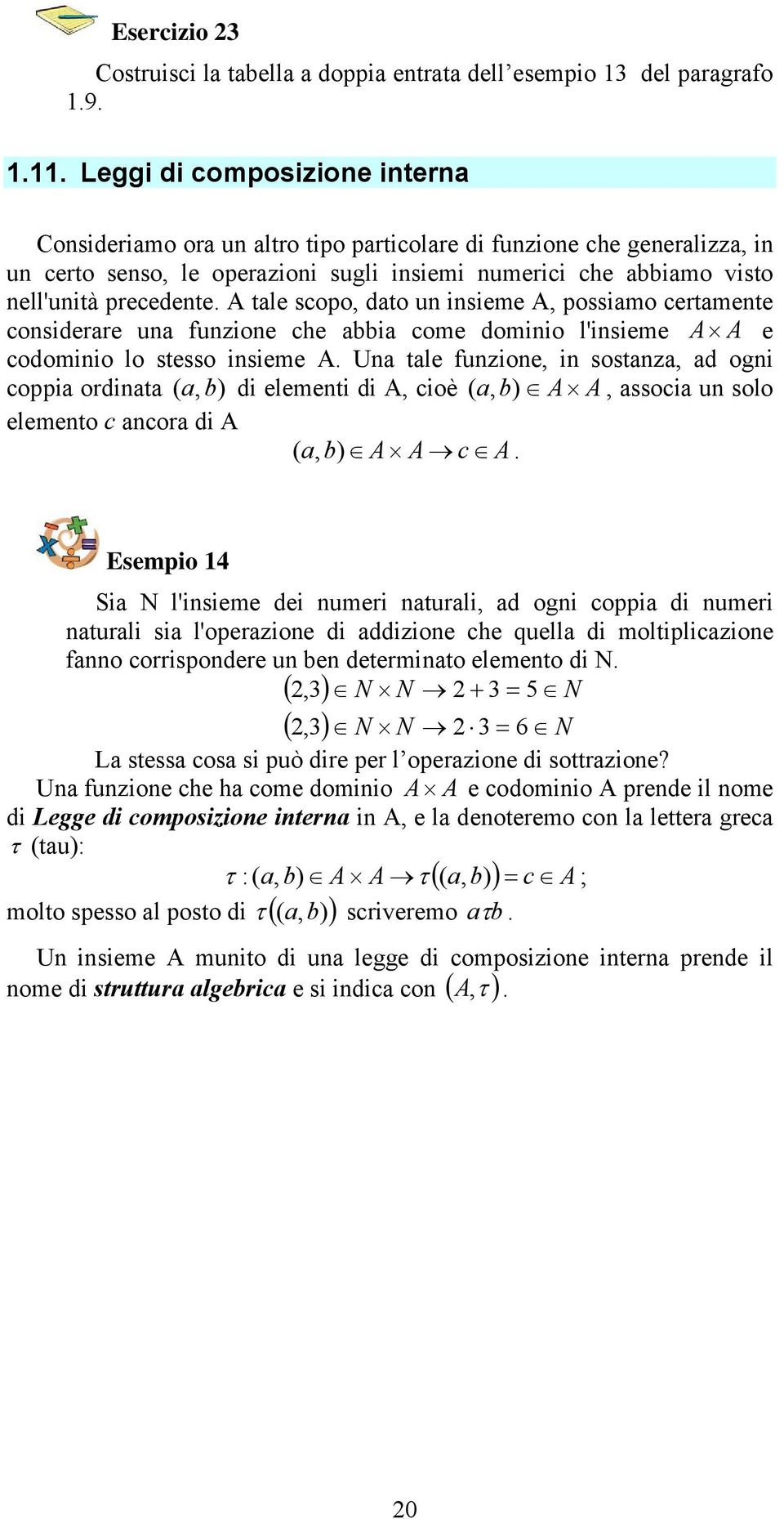 l'insieme A A e codominio lo stesso insieme A Una tale funzione, in sostanza, ad ogni coppia ordinata ( a, b) di elementi di A, cioè ( a, b) A A, associa un solo elemento c ancora di A ( a, b) A A c