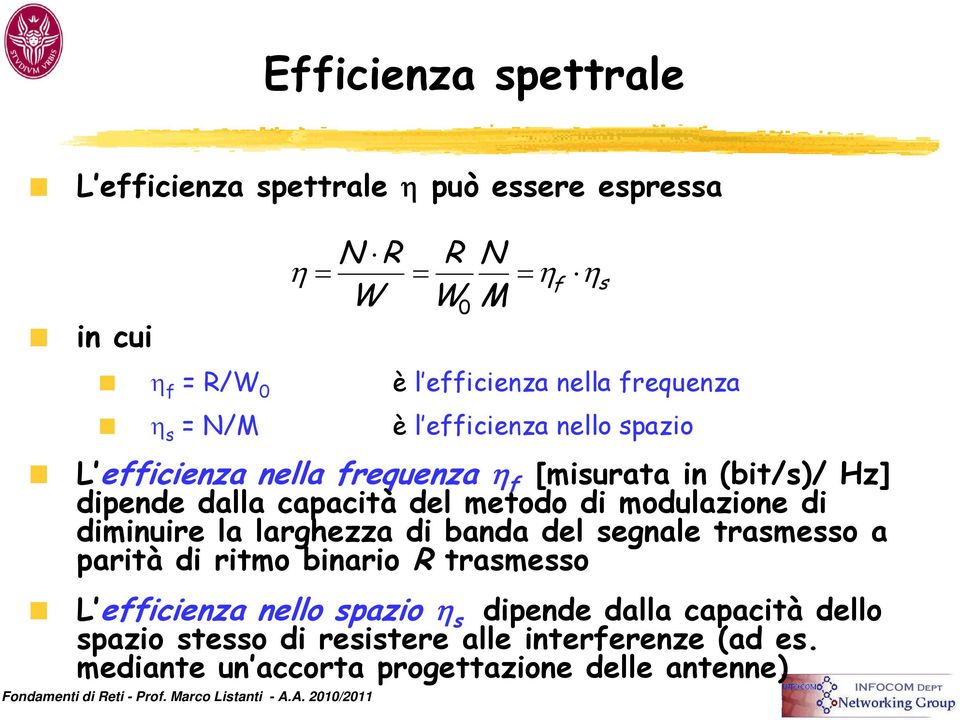 del metodo di modulazione di diminuire la larghezza di banda del segnale trasmesso a parità di ritmo binario R trasmesso L efficienza