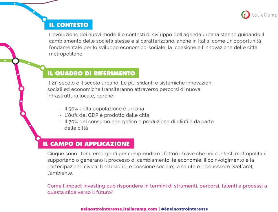 Le più sfidanti e sistemiche innovazioni sociali ed economiche transiteranno attraverso percorsi di nuova infrastruttura locale, perché: - Il 50% della popolazione è urbana - L 80% del GDP è prodotto