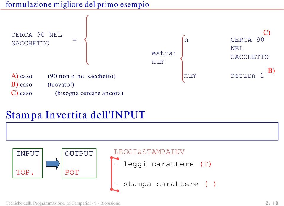 ) C) caso (bisogna cercare ancora) = Stampa Invertita dell'input estrai num C) n CERCA 90 NEL