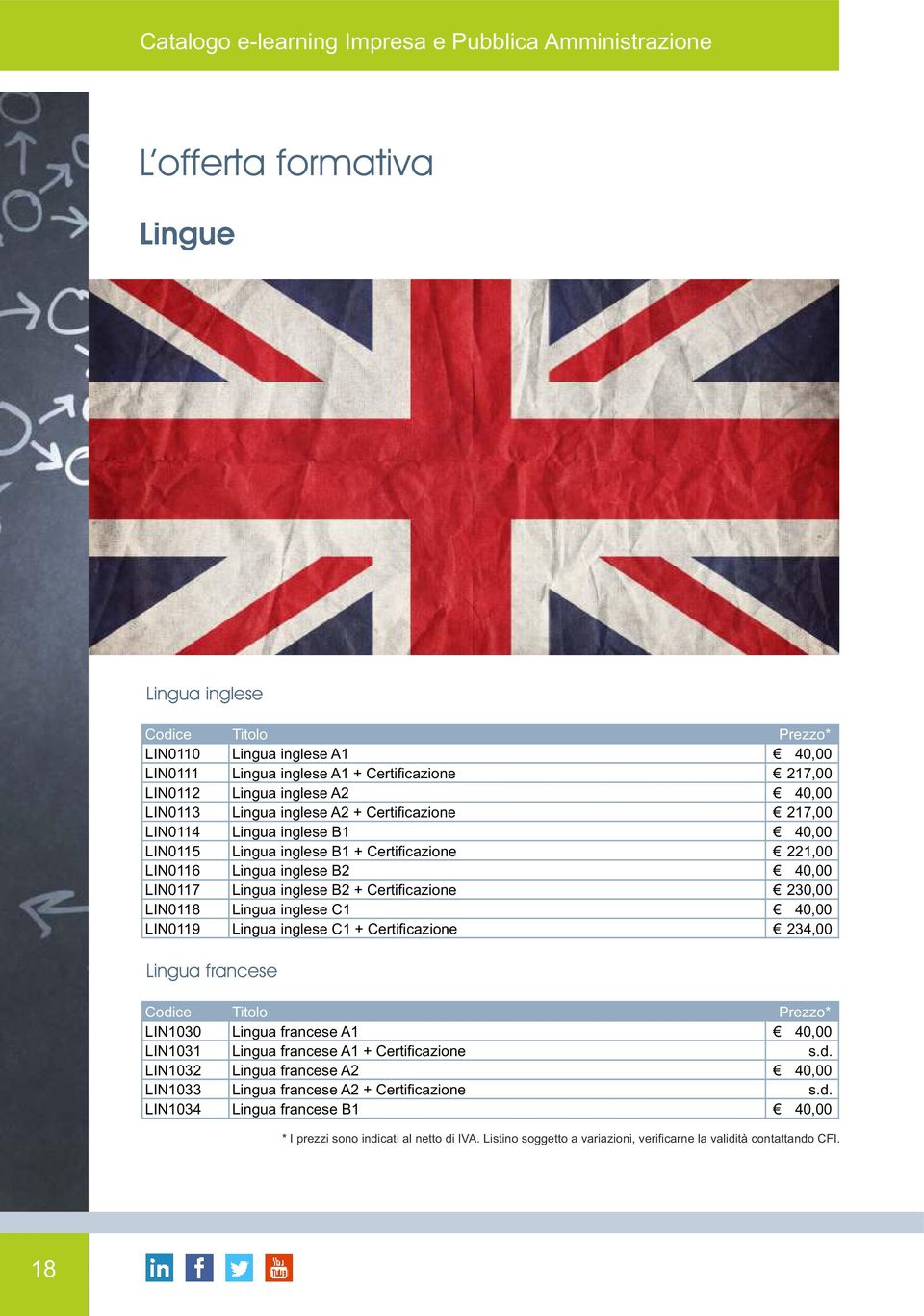 inglese B2 40,00 LIN0117 Lingua inglese B2 + Certificazione 230,00 LIN0118 Lingua inglese C1 40,00 LIN0119 Lingua inglese C1 + Certificazione 234,00 Lingua francese LIN1030 Lingua