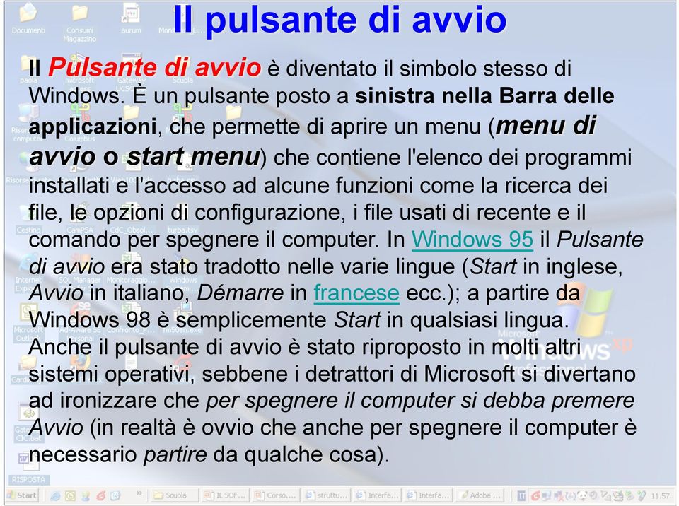 funzioni come la ricerca dei file, le opzioni di configurazione, i file usati di recente e il comando per spegnere il computer.