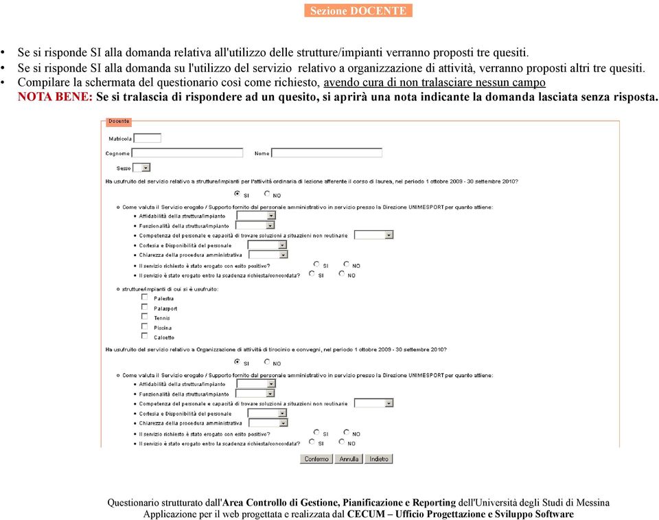 Se si risponde SI alla domanda su l'utilizzo del servizio relativo a organizzazione di attività, verranno proposti altri