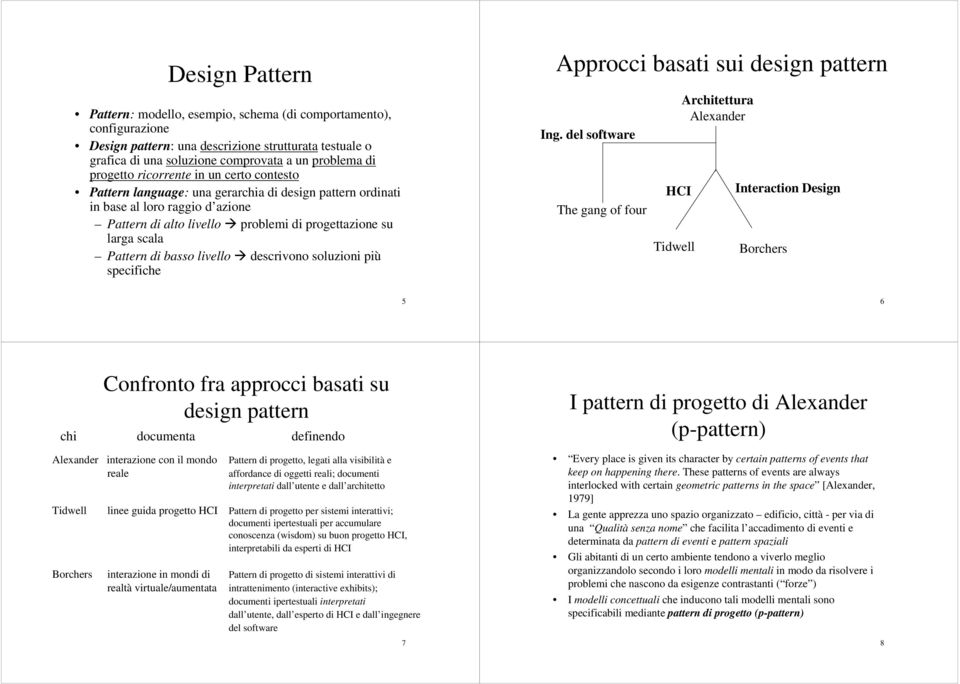 Pattern di basso livello descrivono soluzioni più specifiche Approcci basati sui design pattern Ing.