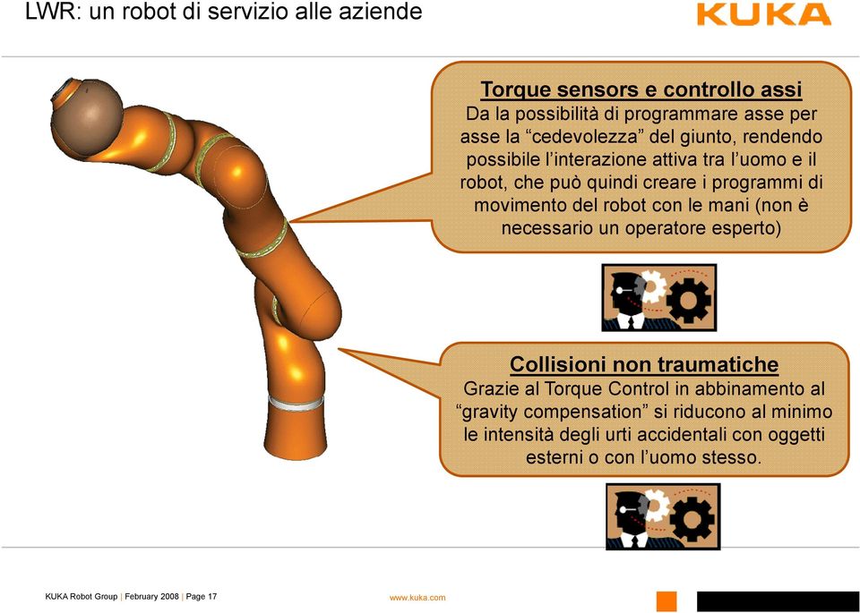 mani (non è necessario un operatore esperto) Collisioni non traumatiche Grazie al Torque Control in abbinamento al gravity compensation