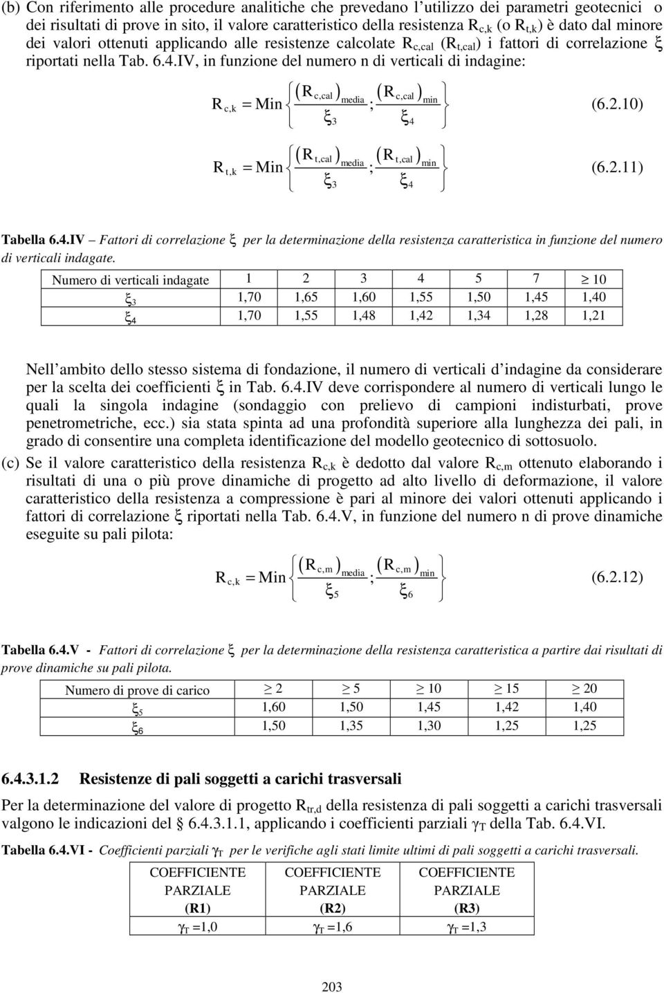 IV, in funzione del numero n di verticali di indagine: ( R c,cal ) ( R c,cal ) = media min R c,k Min ; ξ3 ξ4 