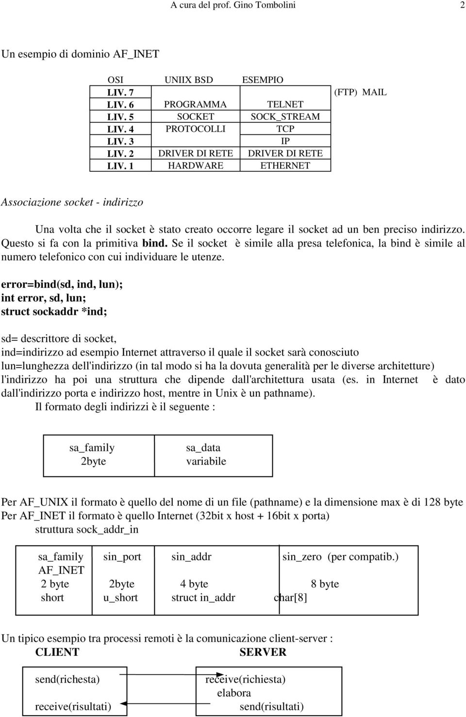 Questo si fa con la primitiva bind. Se il socket è simile alla presa telefonica, la bind è simile al numero telefonico con cui individuare le utenze.