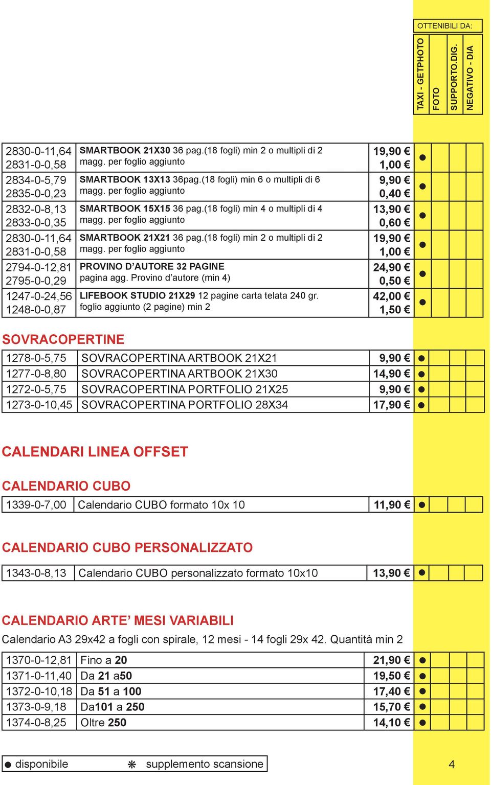 (18 fogli) min 4 o multipli di 4 magg. per foglio aggiunto SMARTBOOK 21X21 36 pag.(18 fogli) min 2 o multipli di 2 magg. per foglio aggiunto PROVINO D AUTORE 32 PAGINE pagina agg.