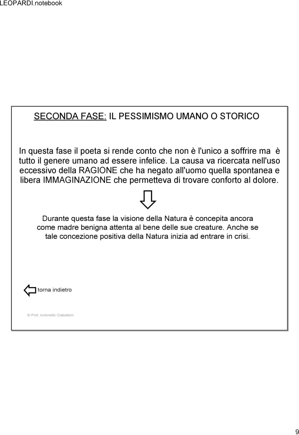 La causa va ricercata nell'uso eccessivo della RAGIONE che ha negato all'uomo quella spontanea e libera IMMAGINAZIONE che