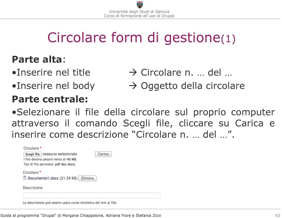 Oggetto della circolare Parte centrale: Selezionare il file della