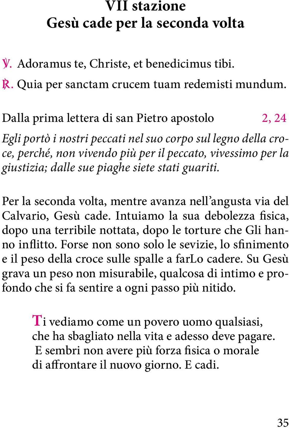 siete stati guariti. Per la seconda volta, mentre avanza nell angusta via del Calvario, Gesù cade. Intuiamo la sua debolezza fisica, dopo una terribile nottata, dopo le torture che Gli hanno inflitto.