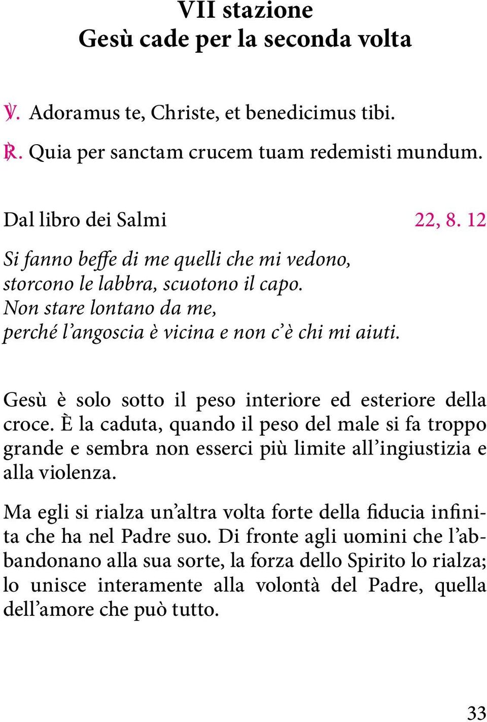 Gesù è solo sotto il peso interiore ed esteriore della croce. È la caduta, quando il peso del male si fa troppo grande e sembra non esserci più limite all ingiustizia e alla violenza.