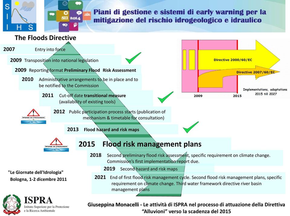 2013 Flood hazard and risk maps 2015 Flood risk management plans "Le Giornate dell'idrologia" Bologna, 1-2 dicembre 2011 2018 Second preliminary flood risk assessment, specific requirement on climate
