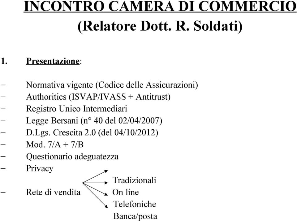 Antitrust) Registro Unico Intermediari Legge Bersani (n 40 del 02/04/2007) D.Lgs. Crescita 2.