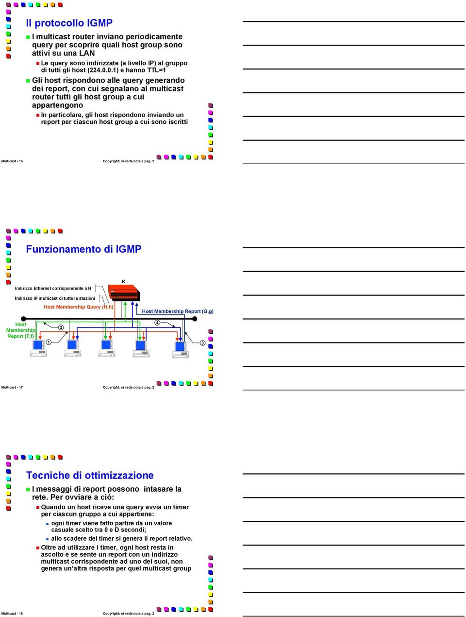 report per ciascun host group a cui sono iscritti Multicast - 16 Copyright: si veda nota a pag.