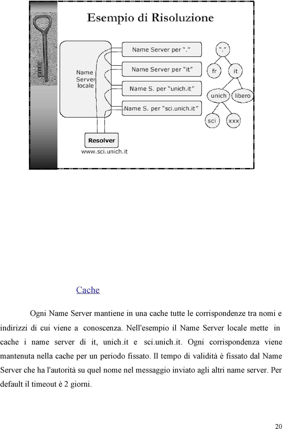 unich.it e sci.unich.it. Ogni corrispondenza viene mantenuta nella cache per un periodo fissato.