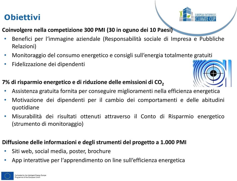 miglioramenti nella efficienza energetica Motivazione dei dipendenti per il cambio dei comportamenti e delle abitudini quotidiane Misurabilità dei risultati ottenuti attraverso il Conto di Risparmio