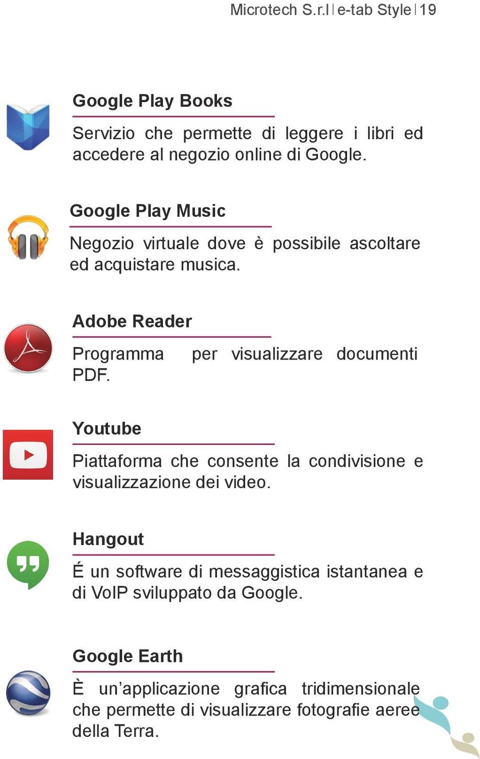 Adobe Reader Programma per visualizzare documenti PDF. Youtube Piattaforma che consente la condivisione e visualizzazione dei video.