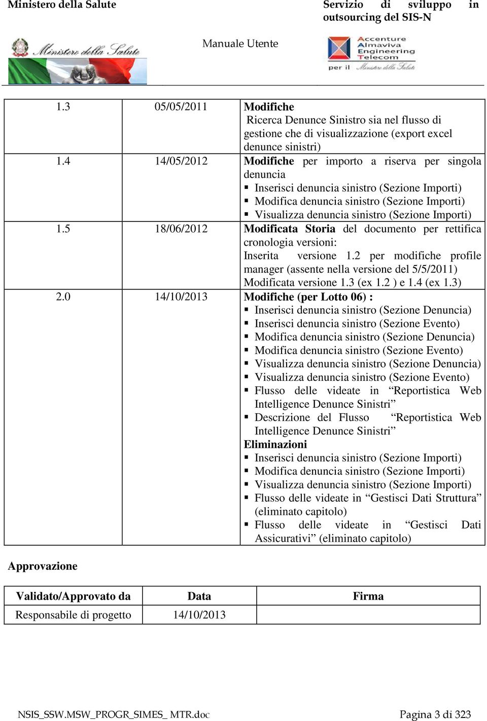 Importi) 1.5 18/06/2012 Modificata Storia del documento per rettifica cronologia versioni: Inserita versione 1.