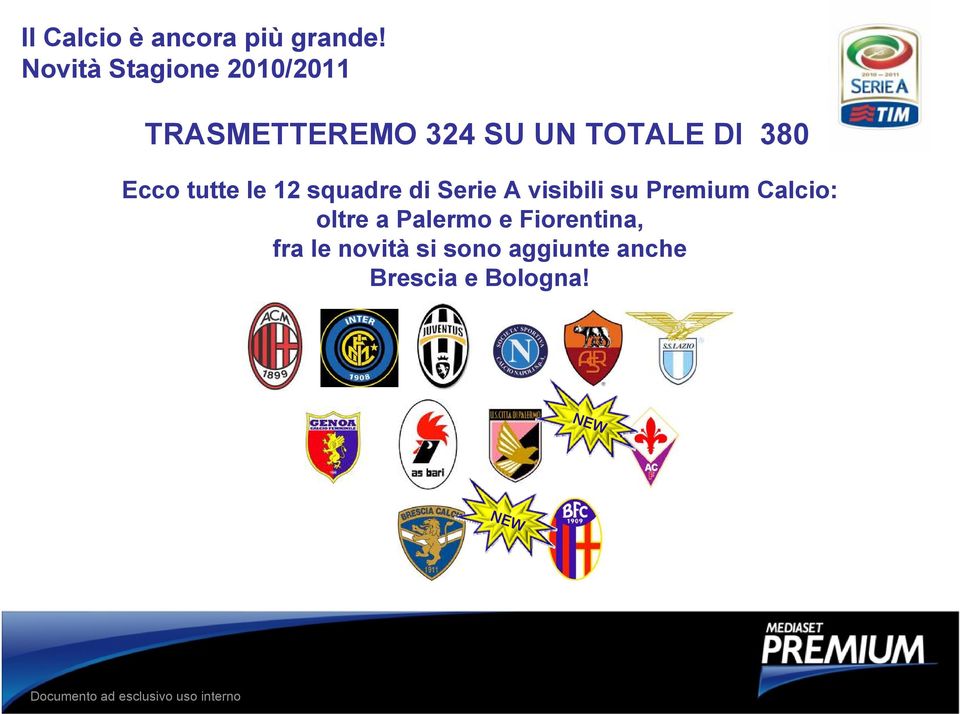 tutte le 12 squadre di Serie A visibili su Premium Calcio: oltre a