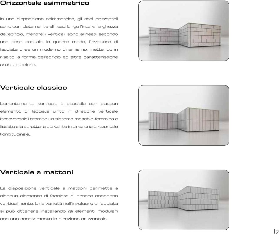 Verticale classico L orientamento verticale è possibile con ciascun elemento di facciata unito in direzione verticale (trasversale) tramite un sistema maschio-femmina e fissato alla struttura