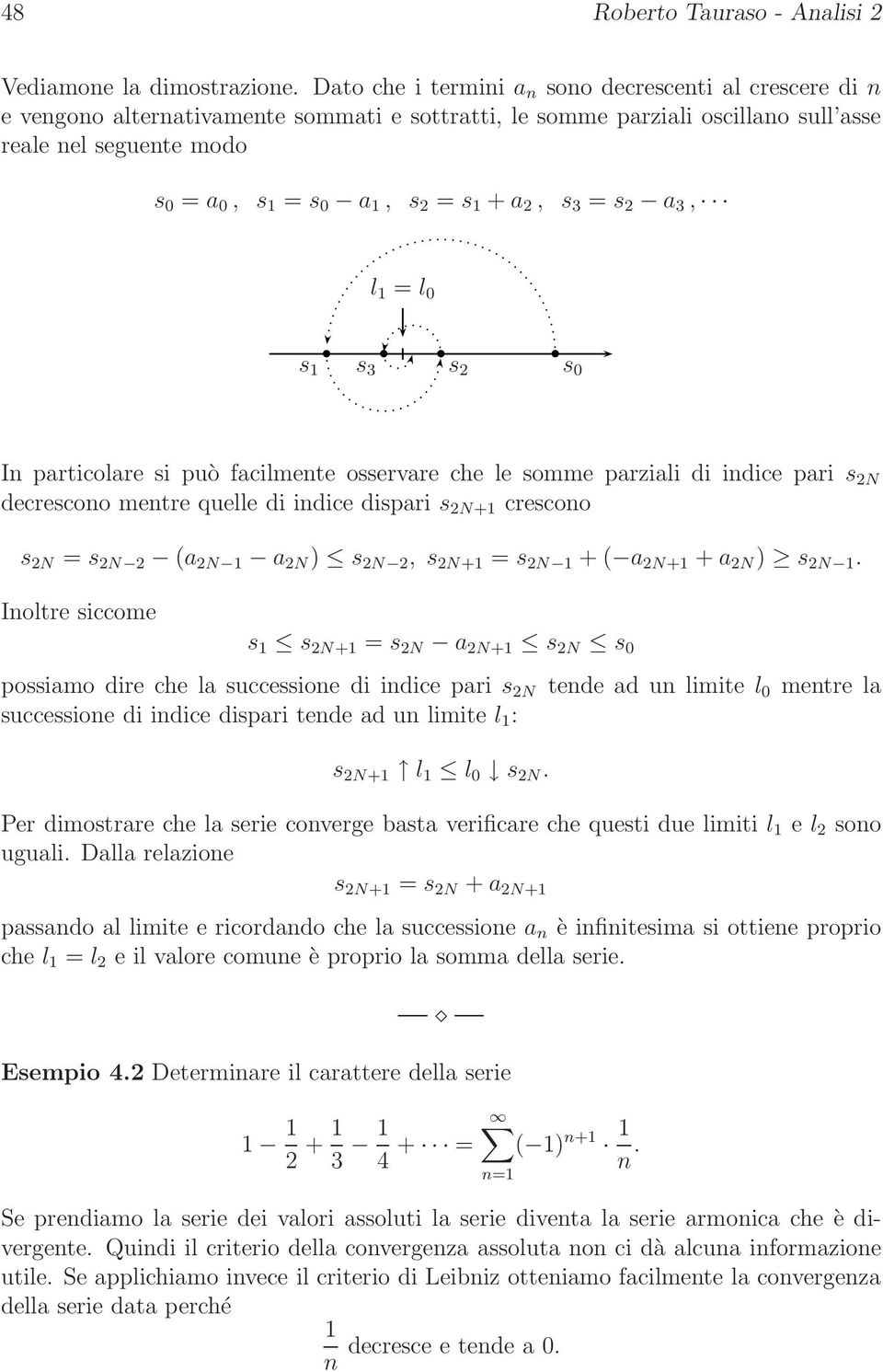 crescoo s N s N a N a N s N, s N+ s N + a N+ + a N s N Ioltre siccome s s N+ s N a N+ s N s 0 possiamo dire che la successioe di idice pari s N tede ad u limite l 0 metre la successioe di idice