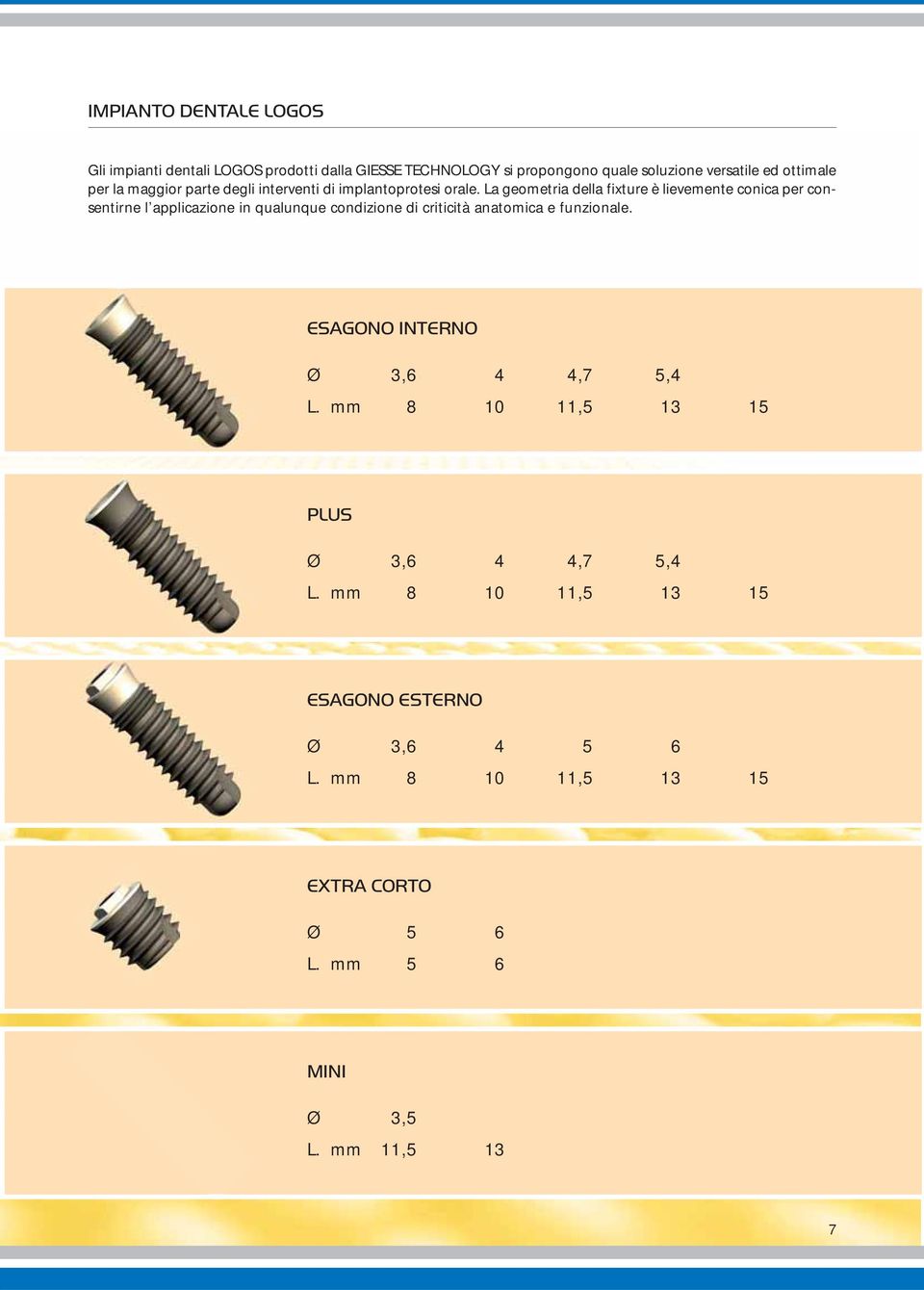 La geometria della fixture è lievemente conica per consentirne l applicazione in qualunque condizione di criticità anatomica e