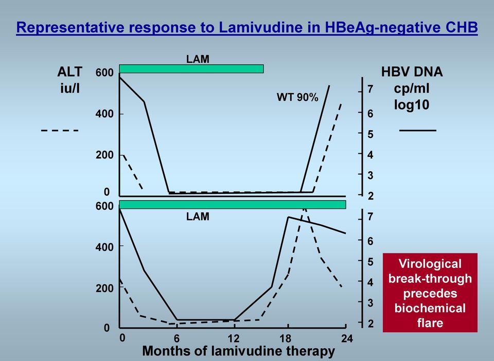 0 600 LAM 2 7 400 200 0 0 6 12 18 24 Months of lamivudine