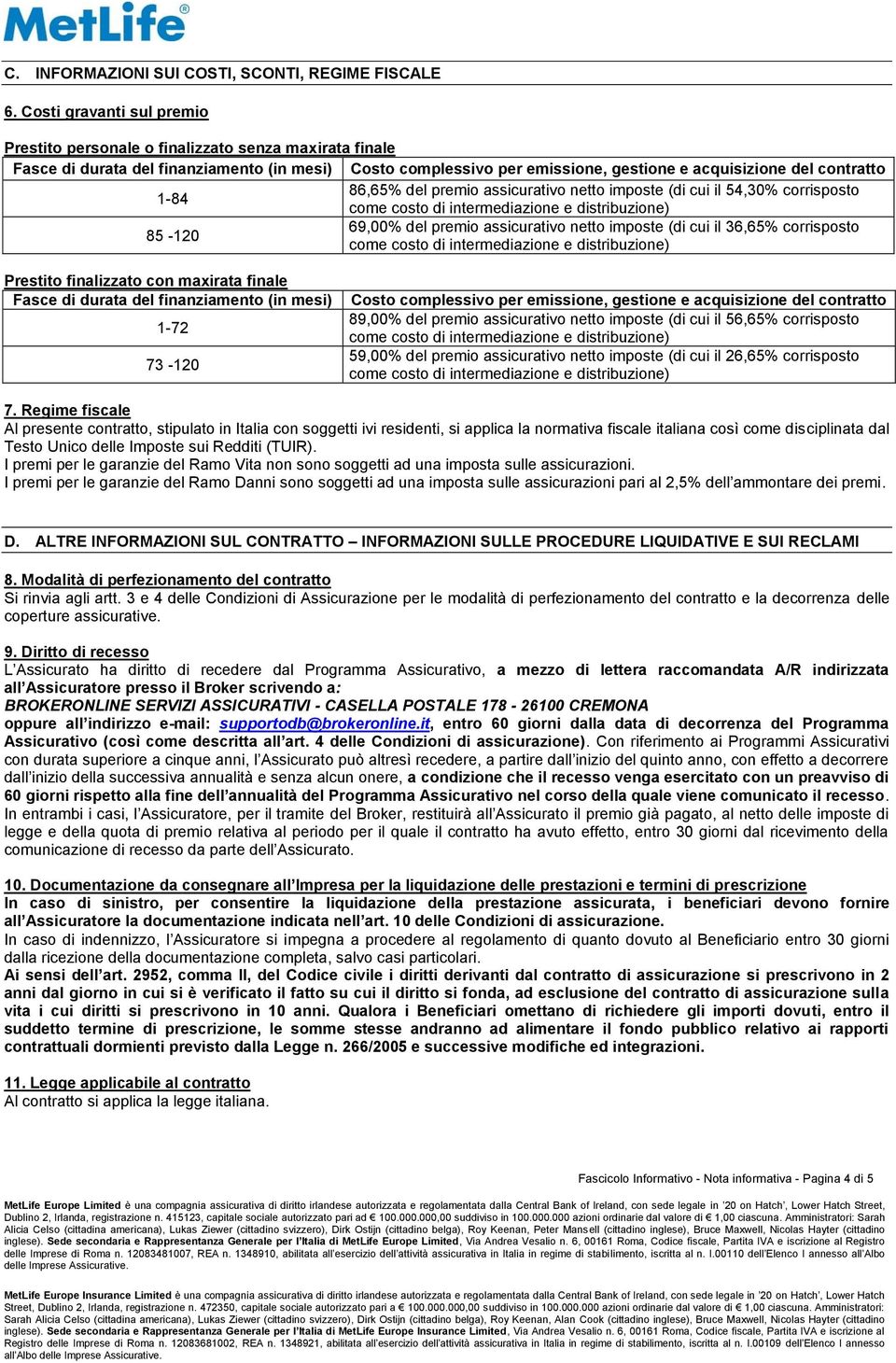 1-84 86,65% del premio assicurativo netto imposte (di cui il 54,30% corrisposto come costo di intermediazione e distribuzione) 85-120 69,00% del premio assicurativo netto imposte (di cui il 36,65%