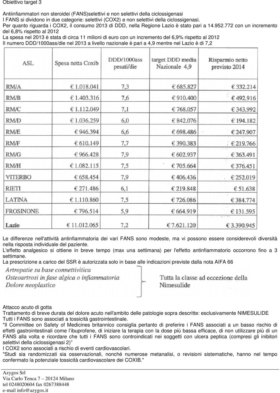 772 con un incremento del 6,8% rispetto al 2012 La spesa nel 2013 è stata di circa 11 milioni di euro con un incremento del 6,9% rispetto al 2012 Il numero DDD/1000ass/die nel 2013 a livello