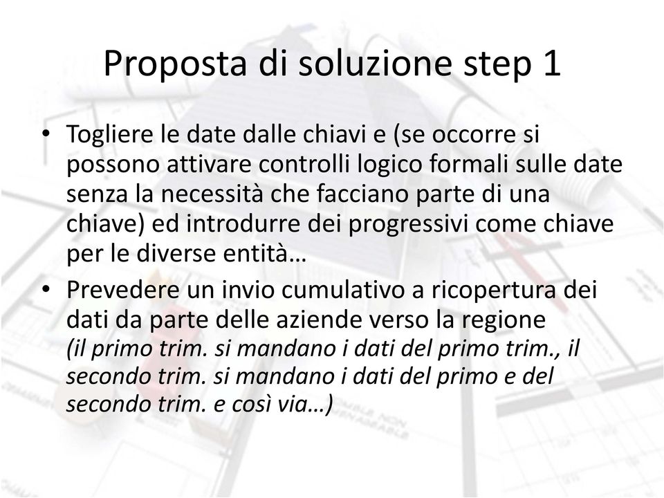 per le diverse entità Prevedere un invio cumulativo a ricopertura dei dati da parte delle aziende verso la regione