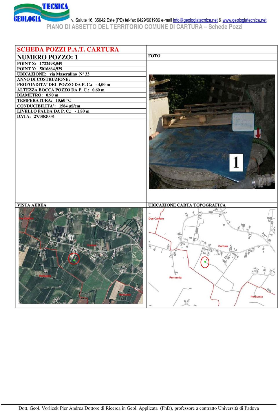 : - 4,00 m ALTEZZA BOCCA POZZO DA P. C.