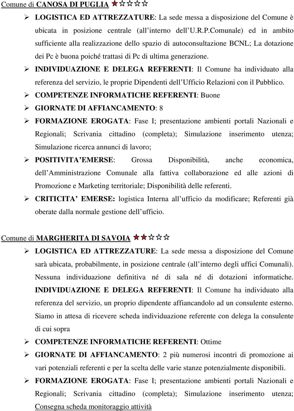 GIORNATE DI AFFIANCAMENTO: 8 Regionali; Scrivania cittadino (completa); Simulazione inserimento utenza; Simulazione ricerca annunci di lavoro; POSITIVITA EMERSE: Grossa Disponibilità, anche