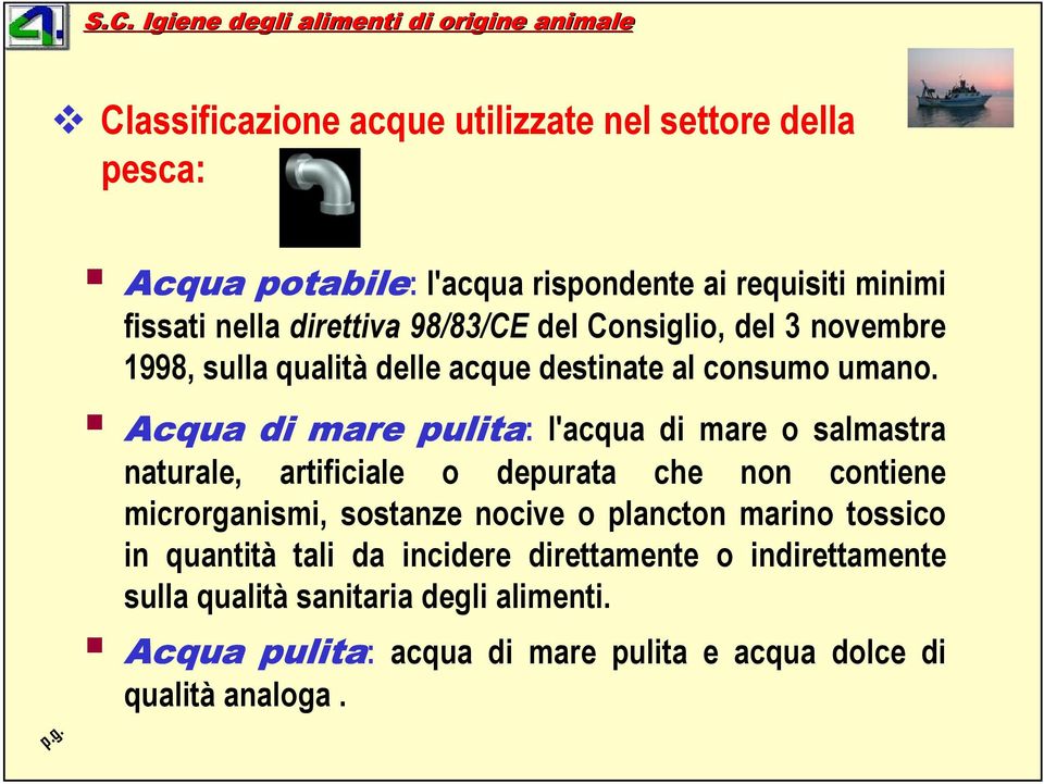 Acqua di mare pulita: l'acqua di mare o salmastra naturale, artificiale o depurata che non contiene microrganismi, sostanze nocive o