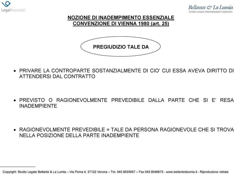 DI ATTENDERSI DAL CONTRATTO PREVISTO O RAGIONEVOLMENTE PREVEDIBILE DALLA PARTE CHE SI E RESA