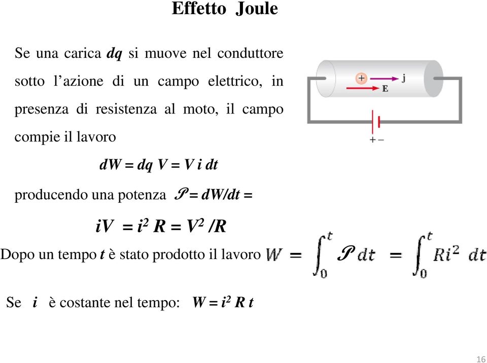 dw = dq V = V i dt producendo una potenza P =dw/dt= iv = i 2 R = V 2 /R Dopo