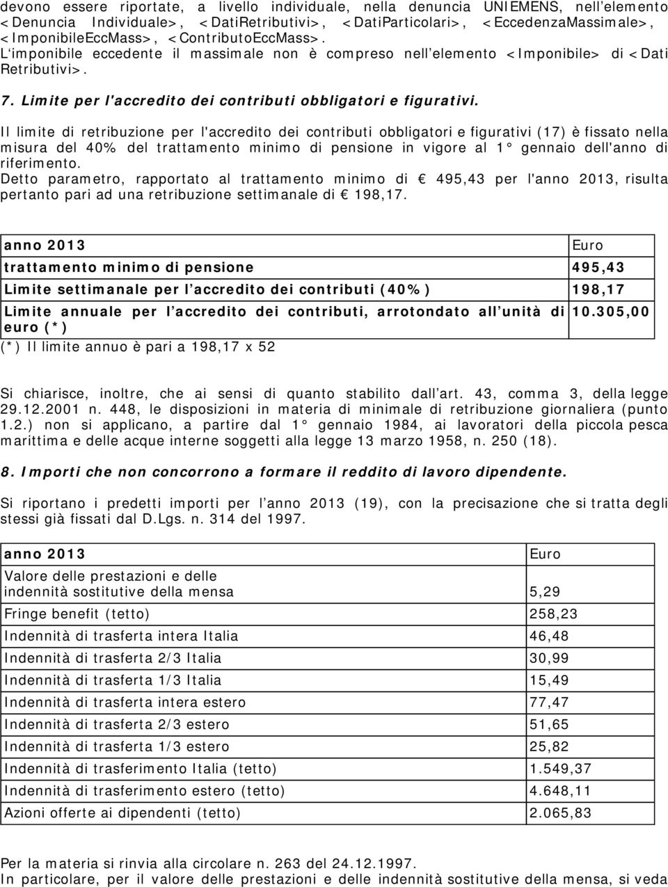 Il limite di retribuzione per l'accredito dei contributi obbligatori e figurativi (17) è fissato nella misura del 40% del trattamento minimo di pensione in vigore al 1 gennaio dell'anno di